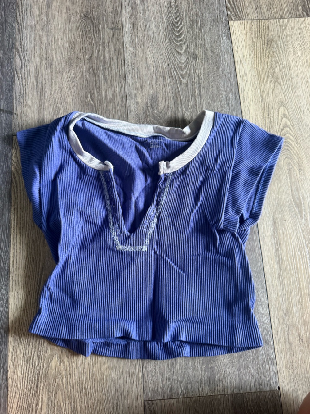 Urban outfitters out from underBlue Ribbed Short Sleeve Top with White Trim